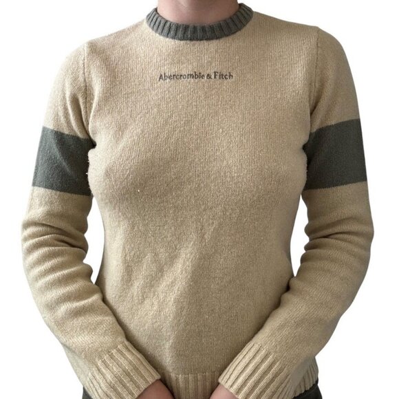 Vintage Womens Abercrombie & Fitch 100% Wool Yellow Varsity Preppy Sweater Sz M - Picture 6 of 8